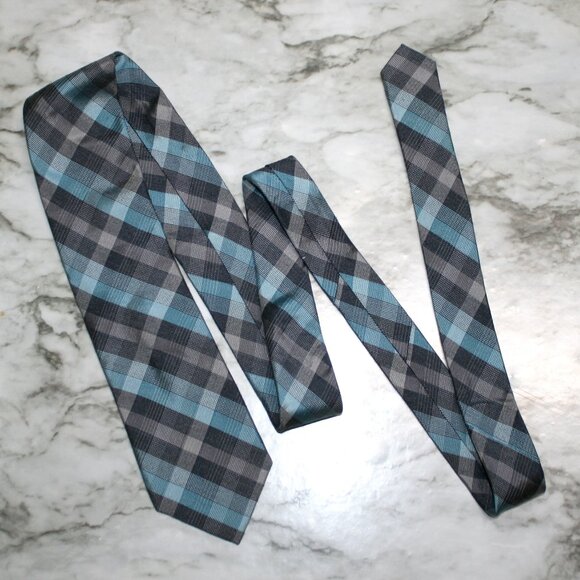 MICHAEL KORS Neck Tie Plaid Blue Turquoise Silk Blend Menswear Necktie Office - Picture 4 of 11